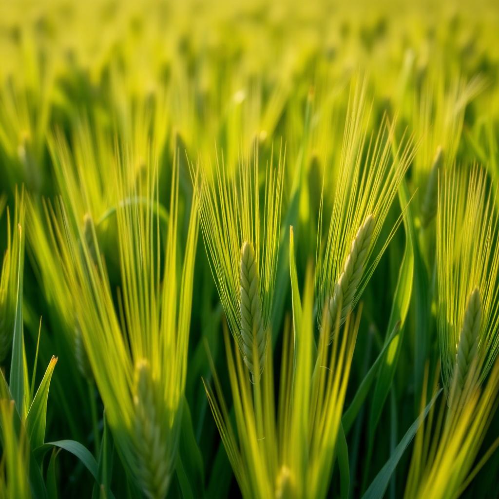 Healthy green crops in an Irish field at sunrise