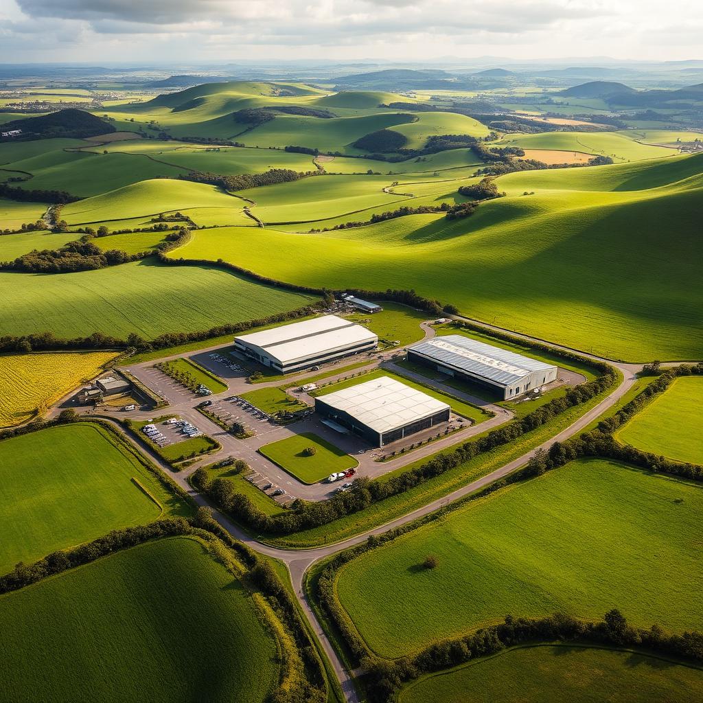 Aerial view of Cork countryside with modern agri-tech facility